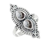 SILVERTROVE Black Rutilated Quartz Gemstone Silver Plated Band Ring Men & Women All Size Gift Item Handmade Jewelry CRG1273BL_19_(R)