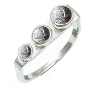 SILVERTROVE Black Rutilated Quartz Gemstone Silver Plated Band Ring Men & Women All Size Gift Item Handmade Jewelry CRG1265BL_34_(Y 1/2)