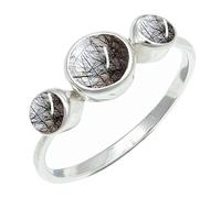SILVERTROVE Black Rutilated Quartz Gemstone Silver Plated Band Ring Men & Women All Size Gift Item Handmade Jewelry CRG1263BL_38_(Z 2)