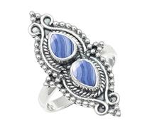 SILVERTROVE Blue Lace Agate Gemstone Silver Plated Band Ring Men & Women All Size Gift Item Handmade Jewelry CRG1273CG_38_(Z 2)