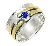 SILVERTROVE Blue Sapphire Lab Grown Gemstone Men & Women Band Ring All Size Gift Item Silver Plated Ring Handmade Jewelry CRG1266AO_30_(W 1/2)