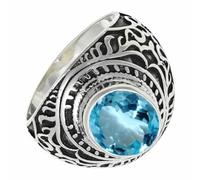 SILVERTROVE Blue Topaz Gemstone Men & Women Band Ring All Size 925 Sterling Silver Gift Item Handmade Jewelry CRG1219AK_30_(W 1/2)