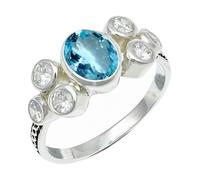SILVERTROVE Blue Topaz Gemstone Silver Plated Band Ring Men & Women All Size Gift Item Handmade Jewelry CRG1261AK_5_(K)