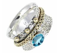 SILVERTROVE Blue Topaz Gemstone Silver Spinner Solid 925 Sterling Silver Meditation Ring For Men Women Gift Item Jewelry CRG1213AK_22_(S 1/2)