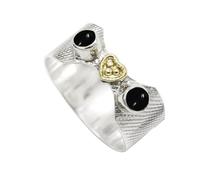 SILVERTROVE Cabochon Black Onyx Gemstone 925 Sterling Silver And Brass Men Women Stone Band Ring All Size Handmade Jewelry CRG1096BY_9_(M)