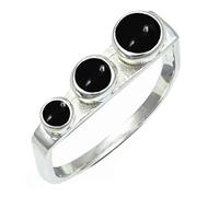 SILVERTROVE Cabochon Black Onyx Gemstone Ring Men & Women Bandring All Size Gift Item Silver Plated Handmade Jewelry CRG1265BY_22_(S 1/2)
