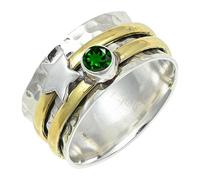 SILVERTROVE Chrome Oxide Lab Grown Gemstone Men & Women Band Ring All Size Gift Item Silver Plated Ring Handmade Jewelry CRG1266BB_7_(L)