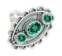 SILVERTROVE Emerald Lab Grown Gemstone Silver Plated Band Ring Men & Women All Size Gift Item Handmade Jewelry CRG1274AN_8_(L 1/2)