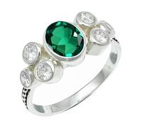 SILVERTROVE Emerald Lab Grown Gemstone Silver Plated Band Ring Men & Women All Size Gift Item Handmade Jewelry CRG1261AN_7_(L)