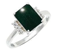 SILVERTROVE Green Jade Gemstone Ring Men & Women All Size Silver Plated Band Ring Gift Item Handmade Jewelry CRG1252CD_17_(Q)