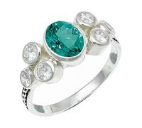 SILVERTROVE Green Paraiba Tourmaline Lab Grown Gemstone Ring Men & Women All Size Silver Plated Band Ring Gift Item Handmade Jewelry CRG1261AS_20_(R 1/2)