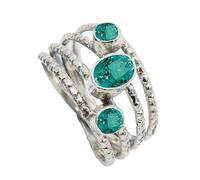 SILVERTROVE Green Paraiba Tourmaline Lab Grown Gemstone Silver Pleted Stylish Band Ring Men & Women Gift Item Handmade Jewelry CRG1082AS_11_(N)