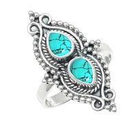 SILVERTROVE Lab Created Turquoise Gemstone Ring Men & Women Bandring All Size Gift Item Silver Plated Handmade Jewelry CRG1273BU_4_(J 1/2)