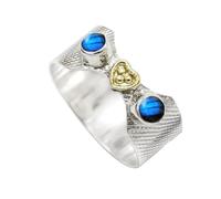 SILVERTROVE Labradorite Gemstone 925 Sterling Silver And Brass Men Women Stone Band Ring All Size Handmade Jewelry CRG1096BN_20_(R 1/2)