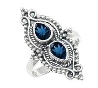 SILVERTROVE London Blue Topaz Lab Grown Gemstone Silver Plated Band Ring Men & Women All Size Gift Item Handmade Jewelry CRG1273AT_8_(L 1/2)