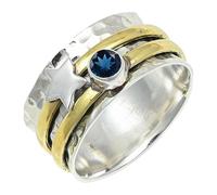 SILVERTROVE London Blue Topaz Lab Grown Gemstone Silver Plated Band Ring Men & Women All Size Gift Item Handmade Jewelry CRG1266AT_8_(L 1/2)