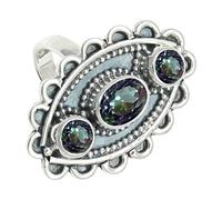 SILVERTROVE Mystic Topaz Gemstone Ring Men & Women Bandring All Size Gift Item Silver Plated Handmade Jewelry CRG1274AG_37_(Z 1)