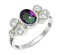 SILVERTROVE Mystic Topaz Gemstone Silver Plated Band Ring Men & Women All Size Gift Item Handmade Jewelry CRG1261AG_29_(W)