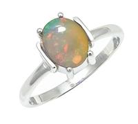 SILVERTROVE Opal Gemstone Men & Women Band Ring All Size Silver Plated Gift Item Handmade Jewelry CRG1255BE_13_(O)