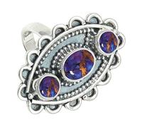 SILVERTROVE Purple Copper Turquoise Gemstone Men & Women Band Ring All Size Silver Plated Gift Item Handmade Jewelry CRG1274BK_8_(L 1/2)