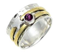SILVERTROVE Rhodolite Lab Grown Gemstone Silver Plated Band Ring Men & Women All Size Gift Item Handmade Jewelry CRG1266AW_8_(L 1/2)