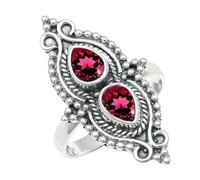 SILVERTROVE Rubellite Lab Grown Gemstone Silver Plated Band Ring Men & Women All Size Gift Item Handmade Jewelry CRG1273AQ_8_(L 1/2)