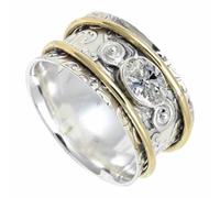 SILVERTROVE Silver Meditation Ring Solid 925 Sterling Silver C Z Gemstone Spinner Handmade Jewelry For Men Women CRG1212AH_5_(K)