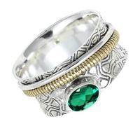 SILVERTROVE Silver Meditation Solid 925 Sterling Silver Emerald Lab Grown Gemstone Spinner Ring Handmade Jewelry For Men Women CRG1211AN_23_(T)