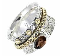 SILVERTROVE Silver Meditation Solid 925 Sterling Silver Smoky Quartz Gemstone Spinner Ring Handmade Jewelry For Men Women CRG1213AD_6_(K 1/2)