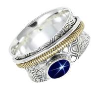 SILVERTROVE Silver Spinner Solid 925 Sterling Silver Blue Lindy Star Lab Grown Gemstone Meditation Ring Handmade Jewelry For Men Women CRG1211BG_9_(M)