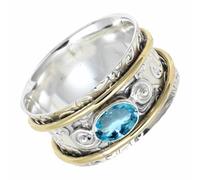 SILVERTROVE Silver Spinner Solid 925 Sterling Silver Blue Topaz Gemstone Meditation Ring Handmade Jewelry For Men Women CRG1212AK_12_(N 1/2)