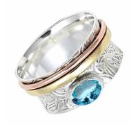 SILVERTROVE Silver Spinner Solid 925 Sterling Silver Blue Topaz Gemstone Meditation Ring Handmade Jewelry For Men Women CRG1215AK_11_(N)