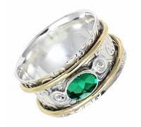 SILVERTROVE Silver Spinner Solid 925 Sterling Silver Emerald Lab Grown Gemstone Meditation Ring Handmade Jewelry For Men Women CRG1212AN_28_(V 1/2)