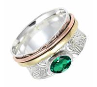 SILVERTROVE Silver Spinner Solid 925 Sterling Silver Emerald Lab Grown Gemstone Meditation Ring Handmade Jewelry For Men Women CRG1215AN_10_(M 1/2)