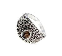 SILVERTROVE Smoky Quartz Gemstone 925 Sterling Silver Band Ring Men & Women All Size Gift Item Handmade Jewelry CRG1118AD_18_(Q 1/2)