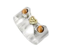 SILVERTROVE Tiger Eye Gemstone 925 Sterling Silver And Brass Men Women Stone Band Ring All Size Handmade Jewelry CRG1096CC_7_(L)
