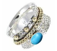 SILVERTROVE Turqouise Lab Grown Gemstone For Men Women Solid 925 Sterling Silver Spinner Ring Handmade Jewelry CRG1213BT_5_(K)