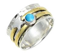 SILVERTROVE Turquoise Lab Grown Gemstone Silver Plated Band Ring Men & Women All Size Gift Item Handmade Jewelry CRG1266BT_7_(L)