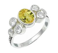 SILVERTROVE Yellow Sapphire Lab Grown Gemstone Men & Women Band Ring All Size Silver Plated Gift Item Handmade Jewelry CRG1261AP_37_(Z 1)