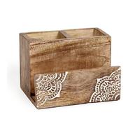 Silverware Holder Caddy, 2 Compartments Wooden Utensil Holder Flatware with Napkin Holder, Wooden Cutlery Holder Organizer Containers for Party, Kitchen Countertop, Forks, Spoons, Knives, Napkins