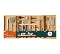 Silverware Organizer Large, Magnetic Connected Expandable 13 Slots Silverware Drawer Organizer From 21 to 37.4 Inches, Adjustable Flatware and Cutlery Holder, Bamboo Utensil Tray for Kitchen Natural