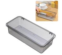 Silverware Organizer With Lid, Silverware Organizer Drawer Organizer Transparent Flatware Tray With Drainer Kitchen Cutlery and Utensil Drawer Storage Container for Kitchen (Gray)
