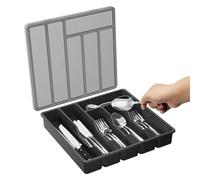 Silverware Organizer With Lid - Silverware Storage Organizer Tray - 6 Compartments Spoons Forks Knives Holder Case, Covered Cutlery And Flatware Storage Box