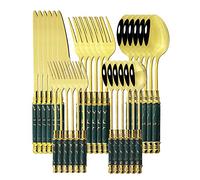 Silverware Set, 30pcs Ceramic White Gold Dinnerware Set Stainless Steel Cutlery Home Fork Spoon Knife Dinner Set Green Gold Flatware Set (Color : 30Pcs Green Gold)