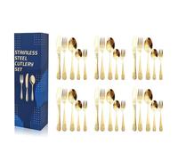 Silverware Set for 6, 30-Piece Stainless Steel Flatware Cutlery Set Service,Dishwasher Safe Cutlery Set, Elegant Dining Utensils,Include Knife Fork Spoon Set, Dishwasher Safe(Gold)