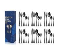 Silverware Set for 6, 30-Piece Stainless Steel Flatware Cutlery Set Service,Dishwasher Safe Cutlery Set, Elegant Dining Utensils,Include Knife Fork Spoon Set, Dishwasher Safe(Black)