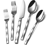 Silverware Set, Luxury 20 Piece Flatware Set for 4, 18/10 Stainless Steel Cutlery Set with Diamond Cut Pattern for Kitchen, Home, Wedding, Party, Mirror Polished and Dishwasher Safe