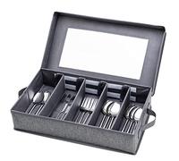 Silverware Storage Box Chest, Flatware Storage Case, Utensil Holder with Removable Lid and Adjustable Dividers for Organizing Utensils, Cutlery, Flatware, Knives, Large Capacity Gray
