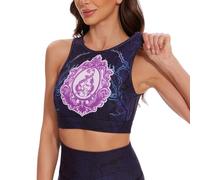 Silverwind Mystic Castle Night Tank Yoga Bra Top with Removable Pads -Medium Impact Full Coverage Sports Bra for Women, Crop Top for Gym and Yoga