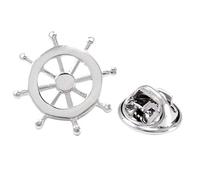 Silvery Brass Nautical Ship Steering Wheel Collar Lapel Badge Marine Charms